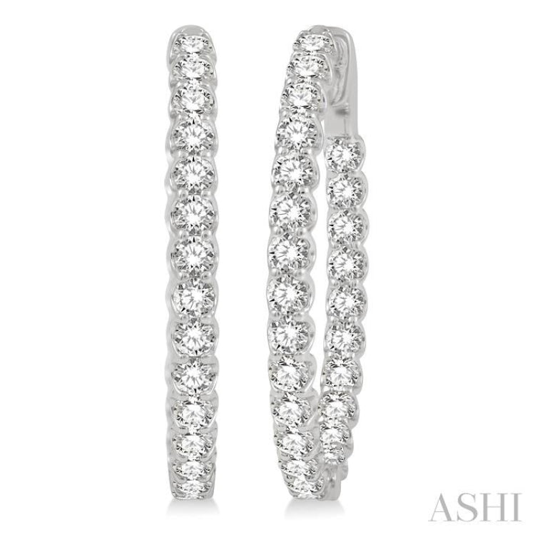 4 ctw Inside-Out Round Cut Diamond Oval Shape Hoop Earrings in 14K White Gold