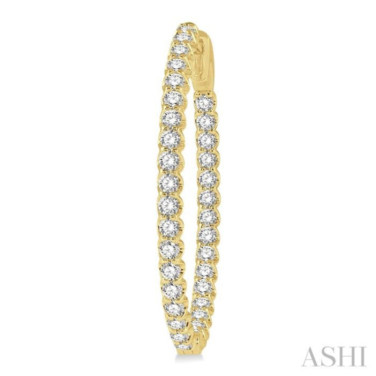 2 ctw Inside-Out Round Cut Diamond Oval Shape Hoop Earrings in 14K Yellow Gold