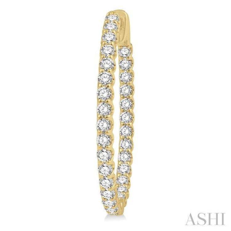 3 ctw Inside-Out Round Cut Diamond Oval Shape Hoop Earrings in 14K Yellow Gold