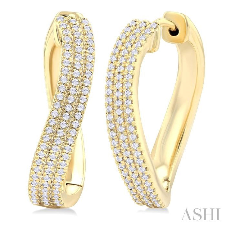 1/2 ctw Curvy Triple Row Round Cut Diamond Fashion Earring in 10K Yellow Gold
