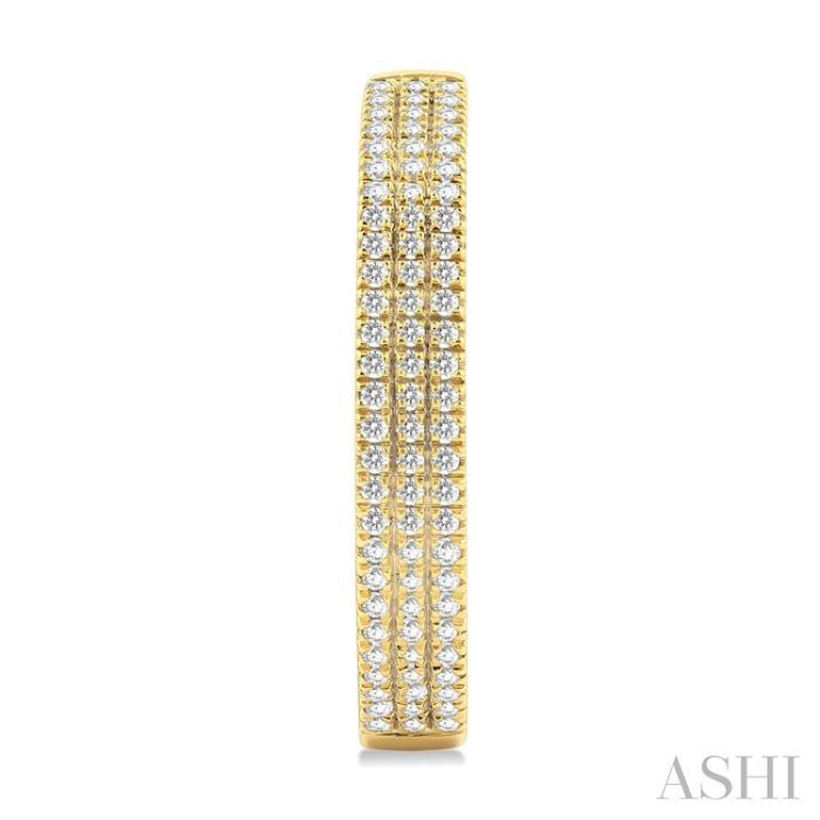 1/2 ctw Triple Row Pave Set Round Cut Diamond Fashion Hoop Earring in 10K Yellow Gold