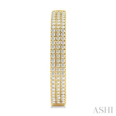 1/2 ctw Triple Row Pave Set Round Cut Diamond Fashion Hoop Earring in 10K Yellow Gold