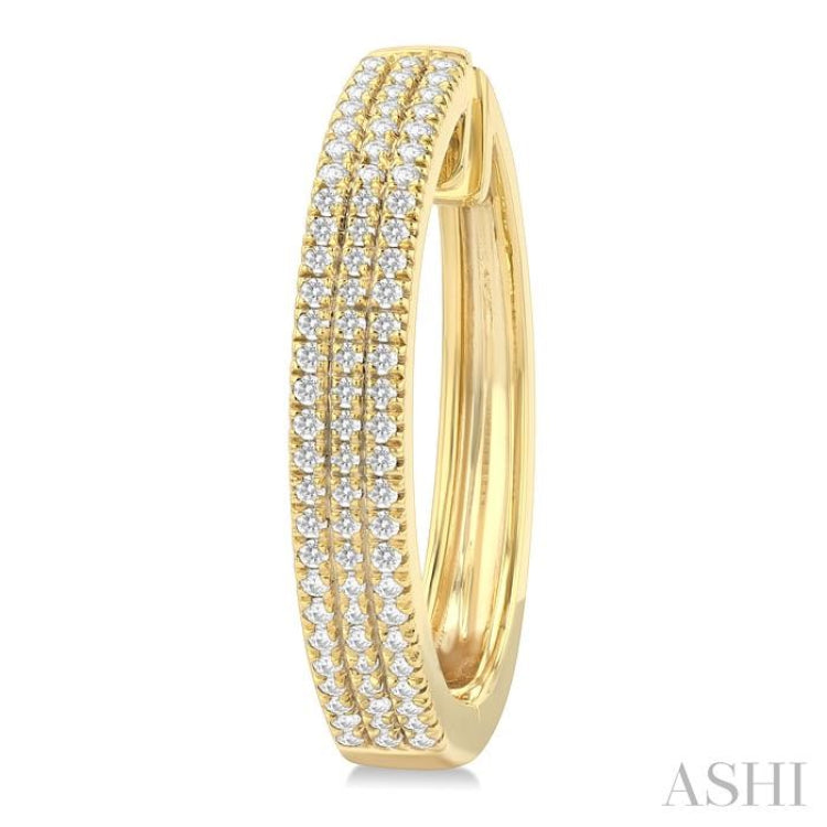 1/2 ctw Triple Row Pave Set Round Cut Diamond Fashion Hoop Earring in 10K Yellow Gold