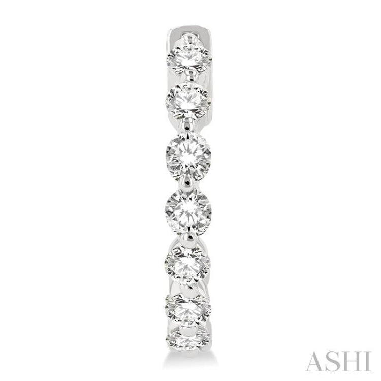 2 ctw Inside-Out Single Prong Set Round Cut Diamond Hoop Earrings in 14K White Gold