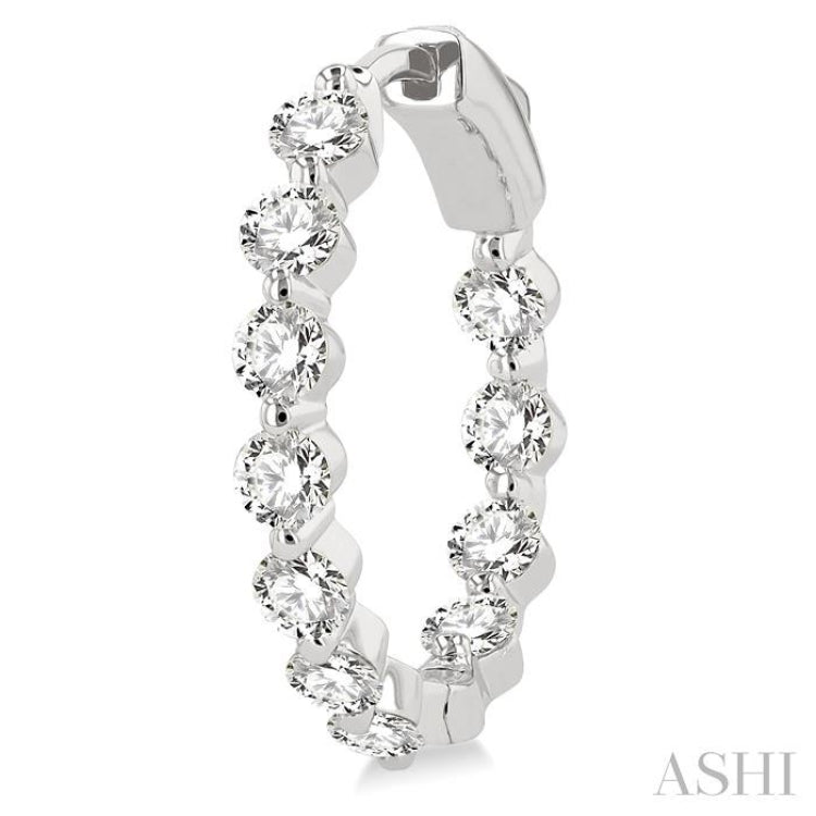 2 ctw Inside-Out Single Prong Set Round Cut Diamond Hoop Earrings in 14K White Gold