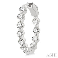 2 ctw Inside-Out Single Prong Set Round Cut Diamond Hoop Earrings in 14K White Gold