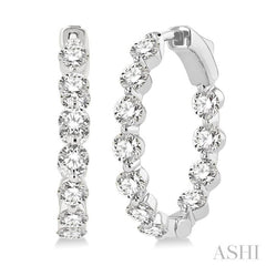3 ctw Inside-Out Single Prong Set Round Cut Diamond Hoop Earrings in 14K White Gold