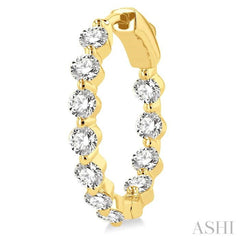 2 ctw Inside-Out Single Prong Set Round Cut Diamond Hoop Earrings in 14K Yellow Gold