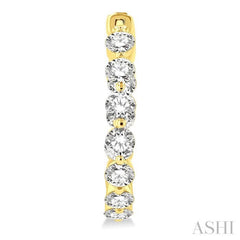 3 ctw Inside-Out Single Prong Set Round Cut Diamond Hoop Earrings in 14K Yellow Gold