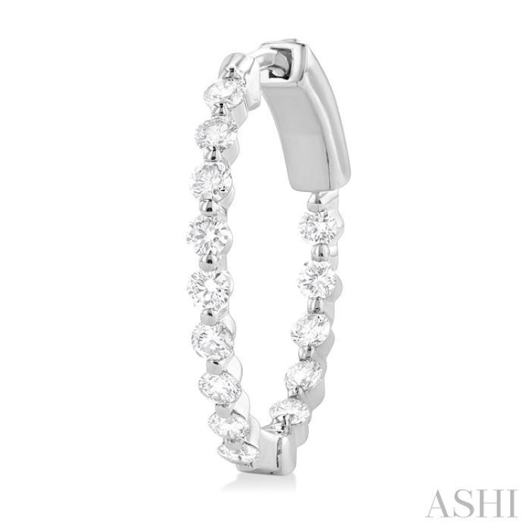 1 ctw Inside-Out Single Prong Set Round Cut Diamond Hoop Earrings in 14K White Gold