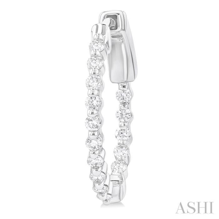 1/2 ctw Inside-Out Single Prong Set Round Cut Diamond Hoop Earrings in 14K White Gold