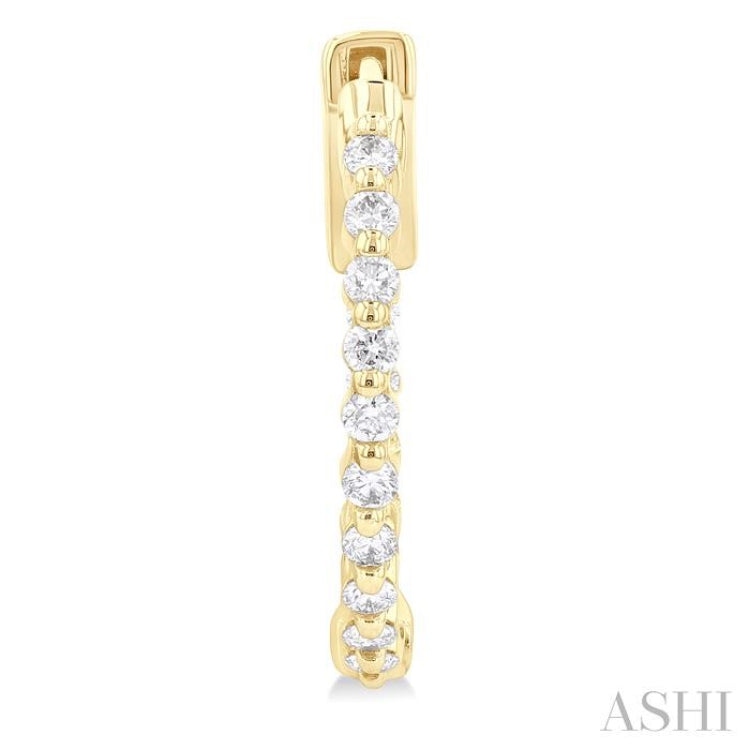 1/2 ctw Inside-Out Single Prong Set Round Cut Diamond Hoop Earrings in 14K Yellow Gold