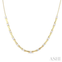 1 ctw Halfway Bamboo Internodes Round Cut Diamond Fashion Necklace in 14K Yellow Gold