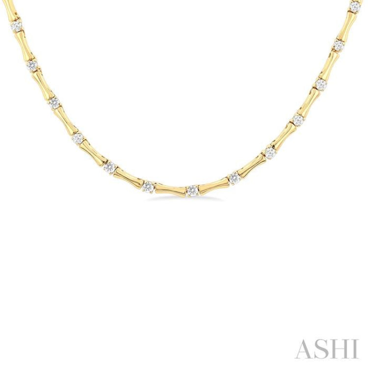 1/2 ctw Halfway Bamboo Internodes Round Cut Diamond Fashion Necklace in 14K Yellow Gold