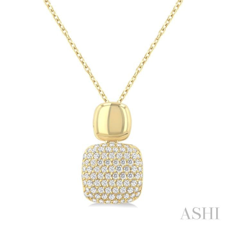 1/4 ctw Twin Cushion Mount Pave Set Round Cut Diamond Fashion Pendant With Chain in 10K Yellow Gold