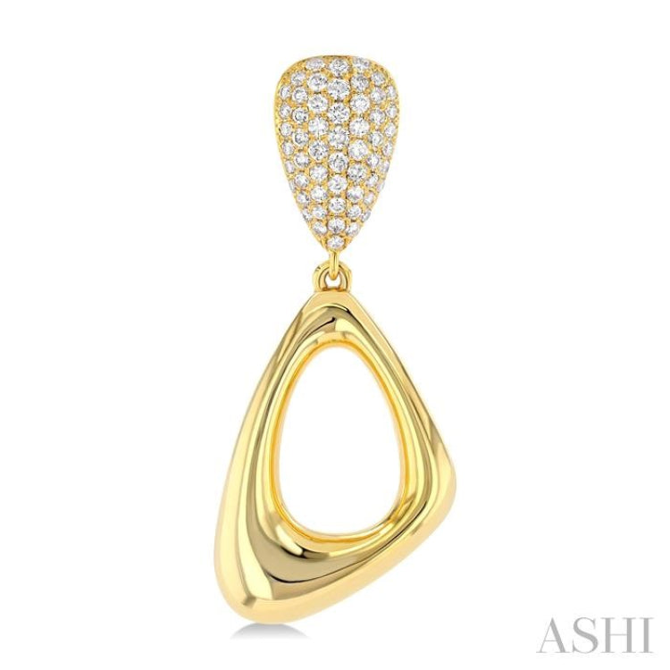 1 1/6 ctw Asymmetrical Dangler Inverted Pear Shape Round Cut Diamond Fashion Earrings in 14K Yellow Gold