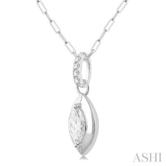 1/4 ctw Dome Marquise and Round Cut Diamond Fashion Pendant With Paper Clip Chain in 14K White Gold