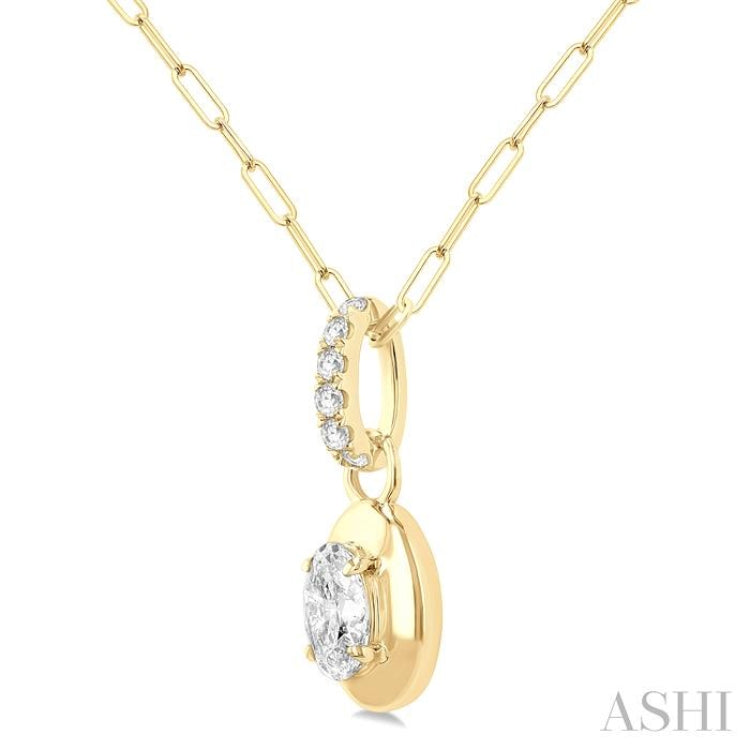 1/4 ctw Dome Oval and Round Cut Diamond Fashion Pendant With Paper Clip Chain in 14K Yellow Gold