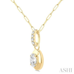 1/4 ctw Dome Oval and Round Cut Diamond Fashion Pendant With Paper Clip Chain in 14K Yellow Gold