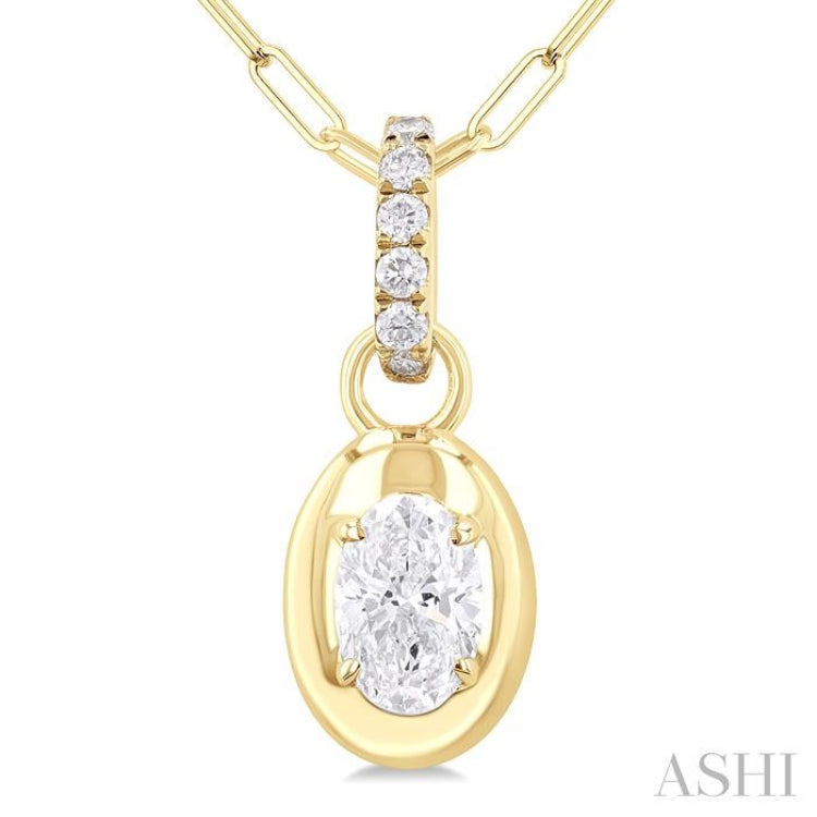 1/4 ctw Dome Oval and Round Cut Diamond Fashion Pendant With Paper Clip Chain in 14K Yellow Gold