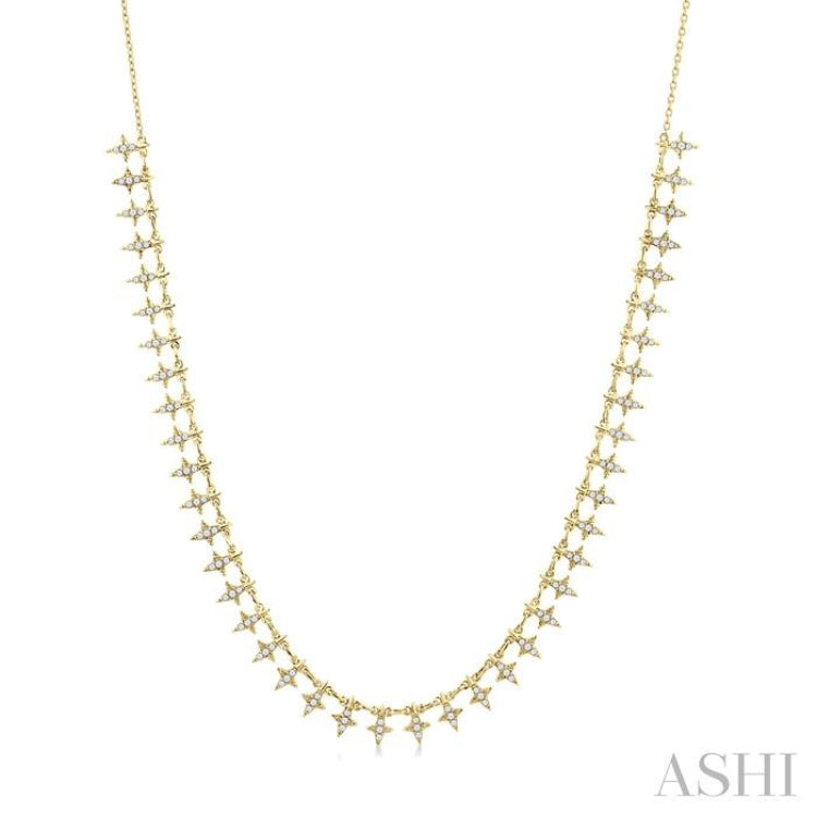 3/4 ctw Star Spikes Round Cut Diamond Fashion Necklace in 14K Yellow Gold