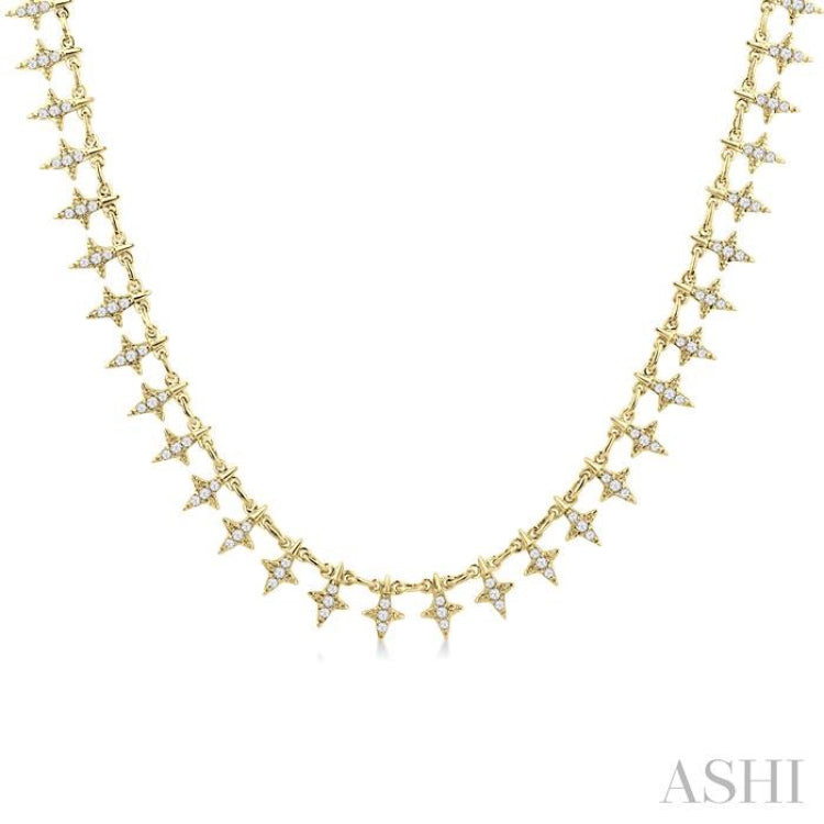 3/4 ctw Star Spikes Round Cut Diamond Fashion Necklace in 14K Yellow Gold