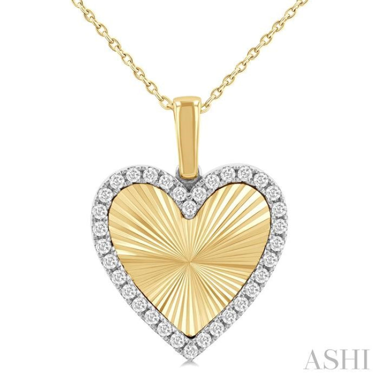 1/4 ctw Fluted Texture Heart Round Cut Diamond Fashion Pendant With Chain in 14K Yellow and White Gold