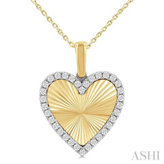 1/4 ctw Fluted Texture Heart Round Cut Diamond Fashion Pendant With Chain in 14K Yellow and White Gold