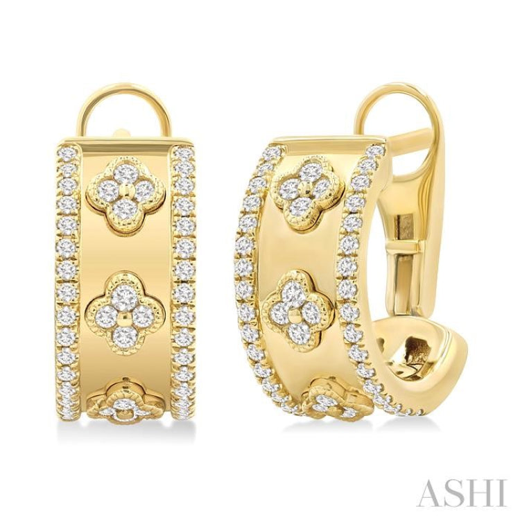 .50CTRDDM CLOVER HOOP EARRINGS YG 14K-G*