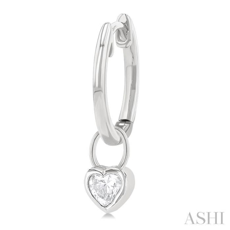 1/3 ctw Bezel Set Heart Cut Diamond Huggie Earrings in 14K White Gold