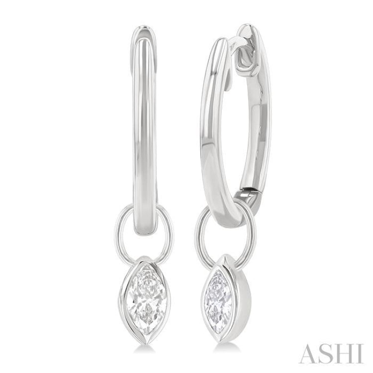 1/3 ctw Bezel Set Marquise Cut Diamond Huggie Earrings in 14K White Gold