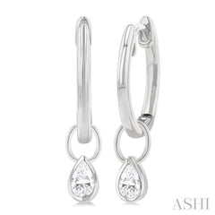 1/3 ctw Bezel Set Pear Cut Diamond Huggie Earrings in 14K White Gold