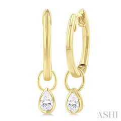 1/3 ctw Bezel Set Pear Cut Diamond Huggie Earrings in 14K Yellow Gold