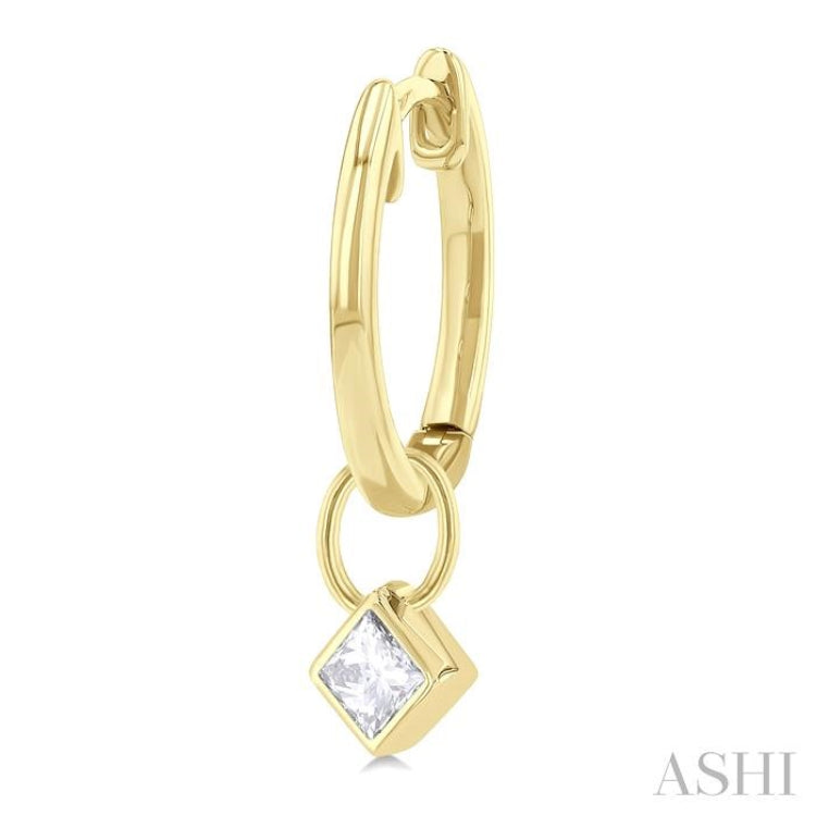 1/3 ctw Bezel Set Princess Cut Diamond Huggie Earrings in 14K Yellow Gold