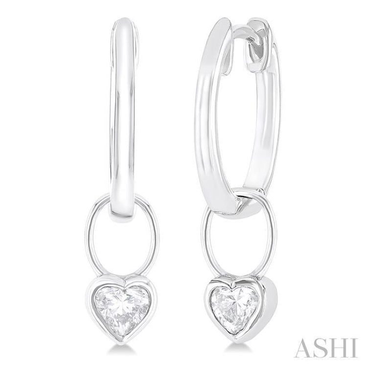 1/3 ctw Bezel Set Heart Cut Diamond Huggie Earrings in 10K White Gold