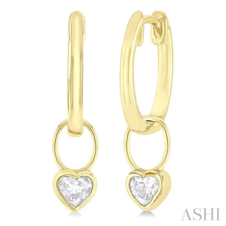 1/3 ctw Bezel Set Heart Cut Diamond Huggie Earrings in 10K Yellow Gold