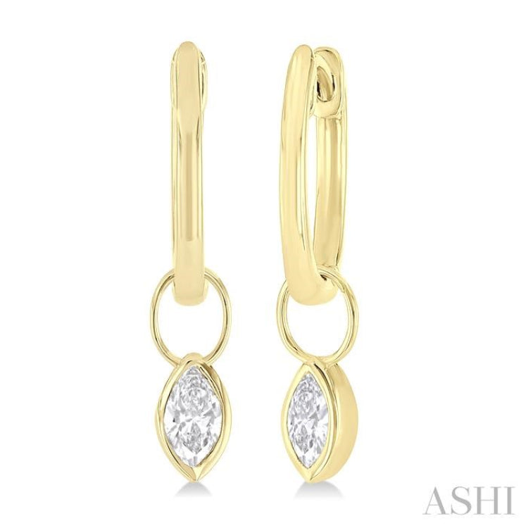 1/3 ctw Bezel Set Marquise Cut Diamond Huggie Earrings in 10K Yellow Gold