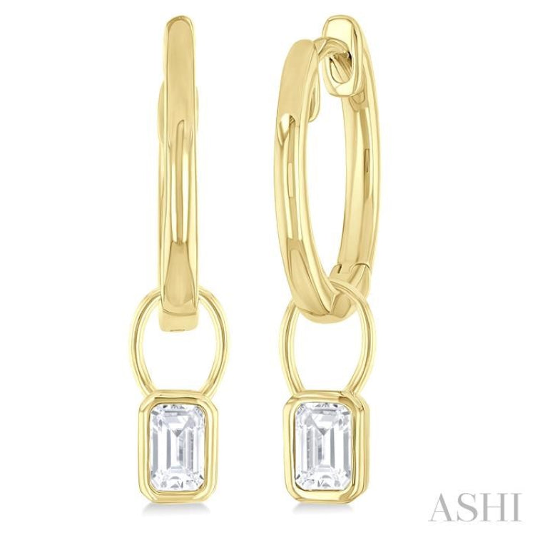 1/3 ctw Bezel Set Emerald Cut Diamond Huggie Earrings in 10K Yellow Gold