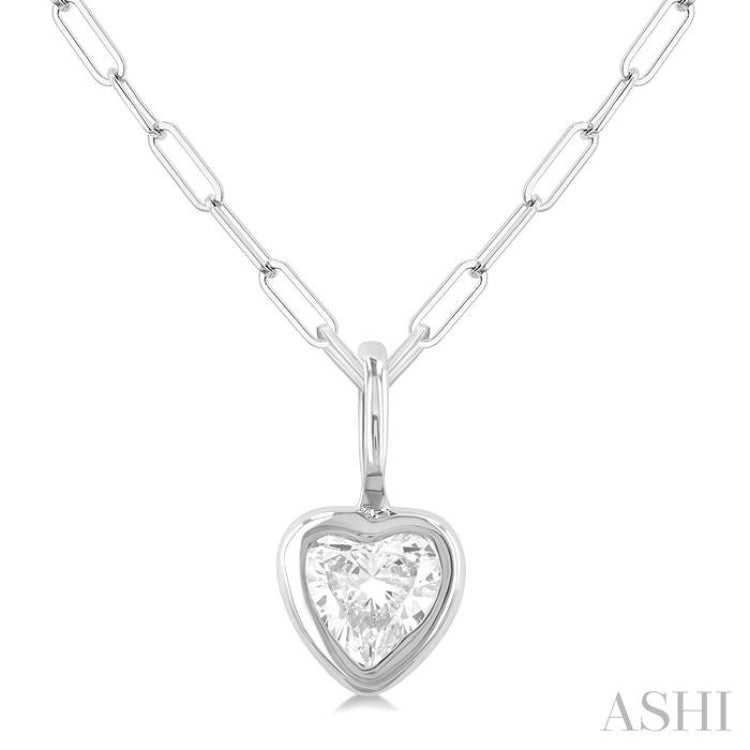 1/5 ctw Heart Shape Bezel Set Diamond Fashion Pendant With Paperclip Chain in 10K White Gold