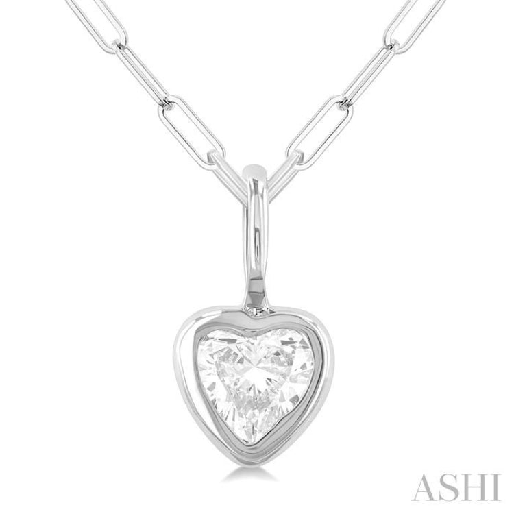 1/5 ctw Heart Shape Bezel Set Diamond Fashion Pendant With Paperclip Chain in 10K White Gold