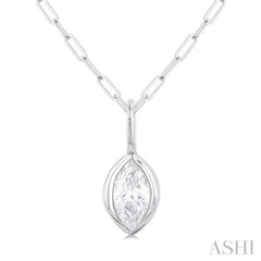 1/5 ctw Marquise Cut Bezel Set Diamond Fashion Pendant With Paperclip Chain in 10K White Gold