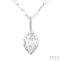 1/5 ctw Marquise Cut Bezel Set Diamond Fashion Pendant With Paperclip Chain in 10K White Gold