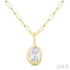 1/5 ctw Oval Cut Bezel Set Diamond Fashion Pendant With Paperclip Chain in 10K Yellow Gold