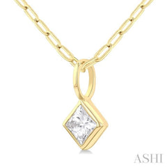 1/5 ctw Princess Cut Bezel Set Diamond Fashion Pendant with Paperclip Chain in 10K Yellow Gold