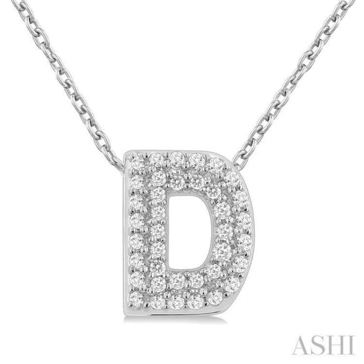 1/8 ctw Bubble Accent Initial 'D' Round Cut Diamond Fashion Pendant With Chain in 10K White Gold