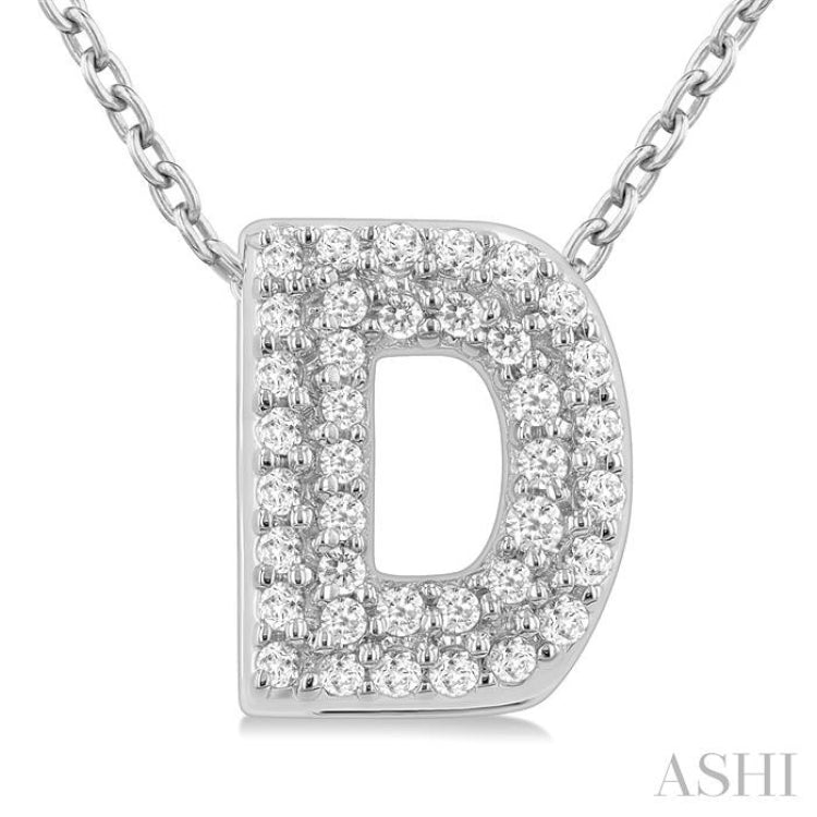 1/8 ctw Bubble Accent Initial 'D' Round Cut Diamond Fashion Pendant With Chain in 10K White Gold