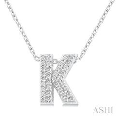 1/10 ctw Bubble Accent Initial 'K' Round Cut Diamond Fashion Pendant With Chain in 10K White Gold