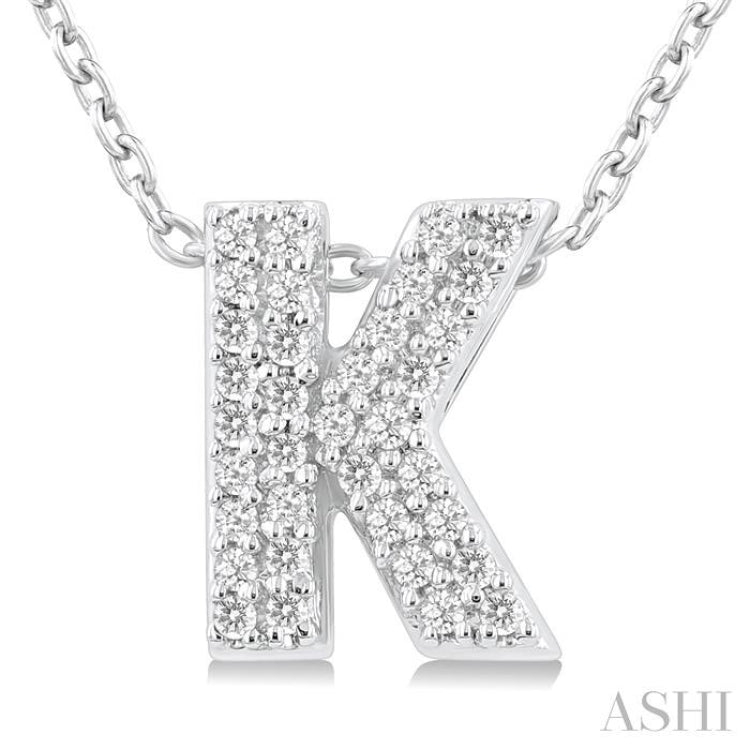 1/10 ctw Bubble Accent Initial 'K' Round Cut Diamond Fashion Pendant With Chain in 10K White Gold