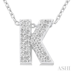 1/10 ctw Bubble Accent Initial 'K' Round Cut Diamond Fashion Pendant With Chain in 10K White Gold