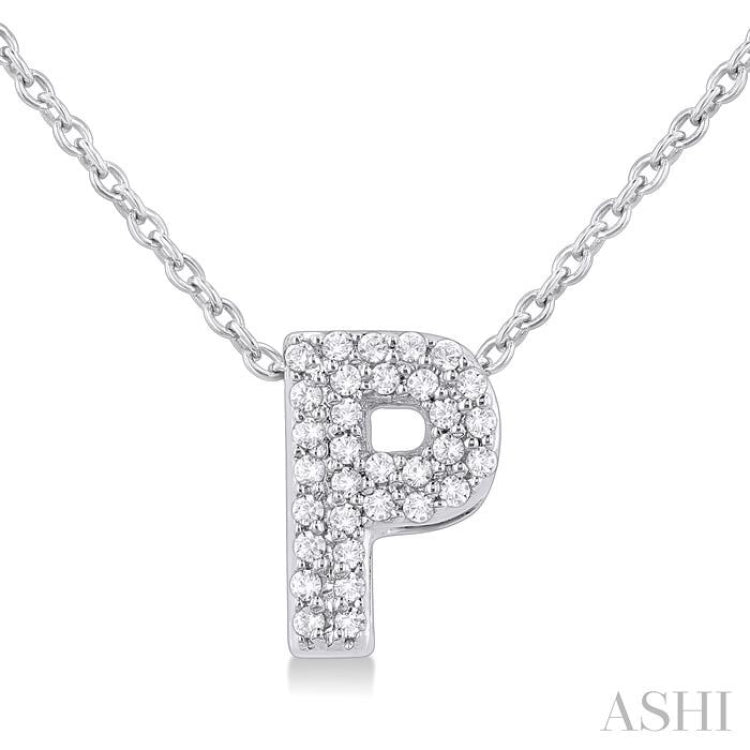 1/10 ctw Bubble Accent Initial 'P' Round Cut Diamond Fashion Pendant With Chain in 10K White Gold
